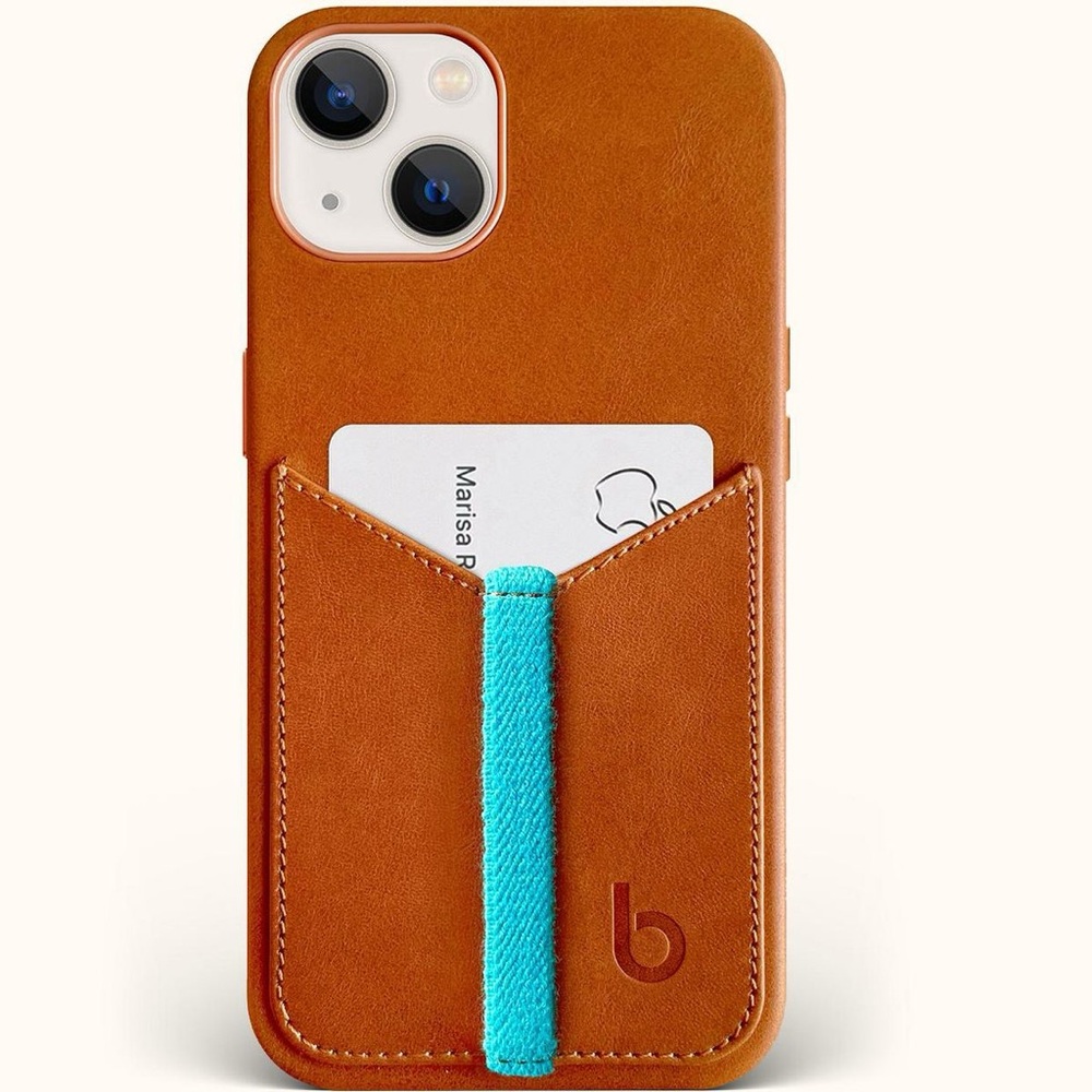 Blue Bonnet - Leather Single Pocket Wallet Case for iPhone 14 Pro Max - Tan